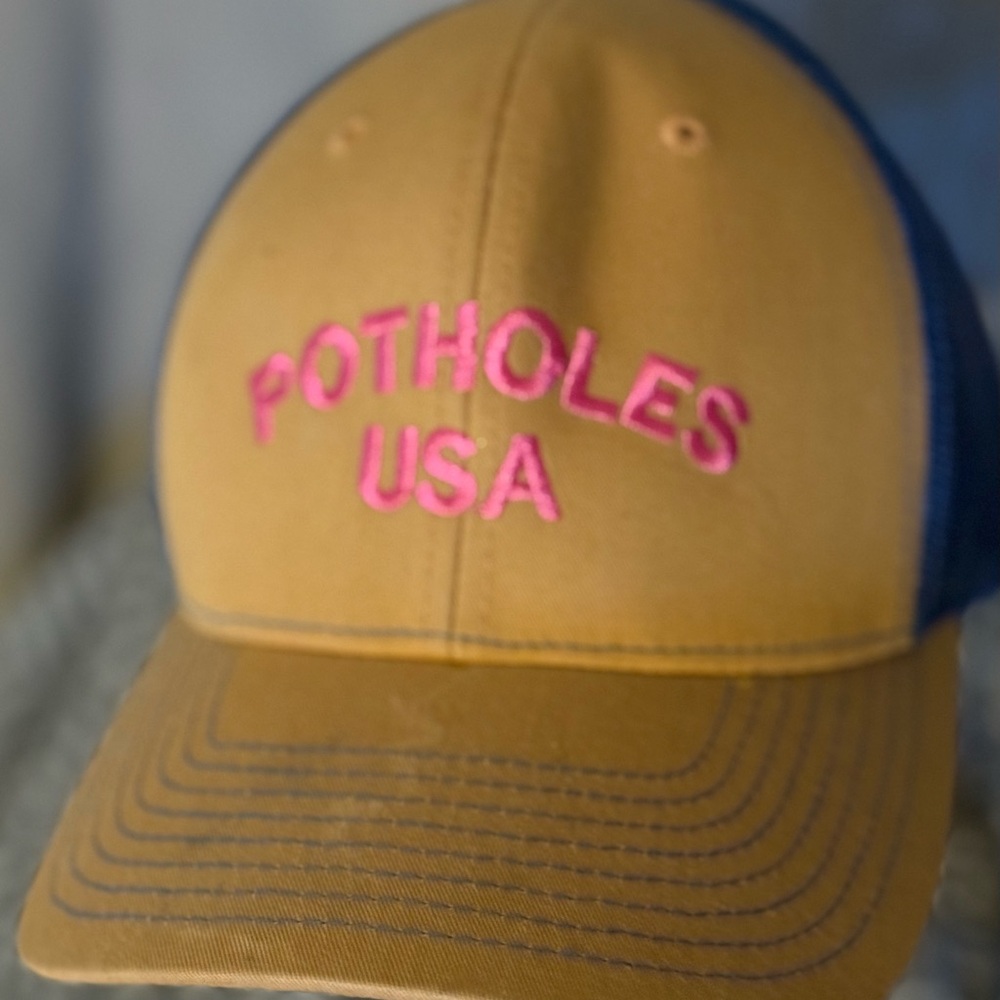 Unlisted Tan and Blue Cap with Pink Embroidery